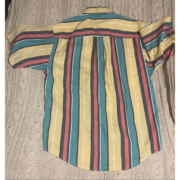 VTG 90’s Eddie Bauer Northwest Chambray Bold Striped Short Sleeve Button Down Co - Picture 7 of 8